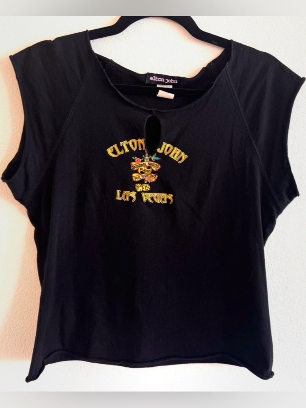 Vintage Elton John Black Graphic Keyhole Women's Top